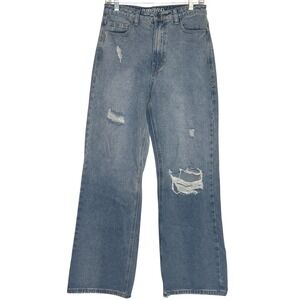 Rubberband Wide Leg Jeans Women Blue Distressed Stretch Grunge Streetwear Y2K 28